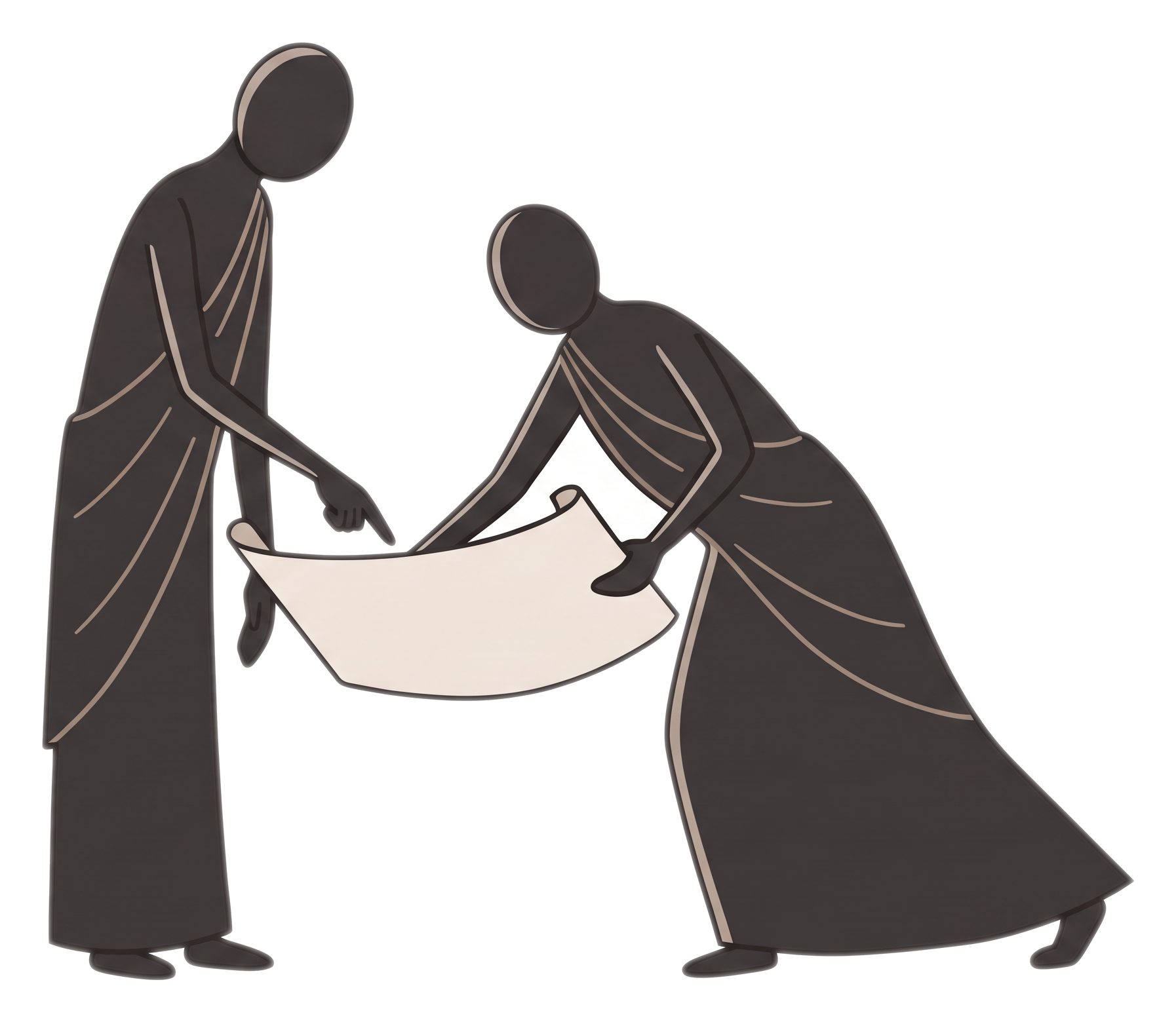 Two people examining a shared plan